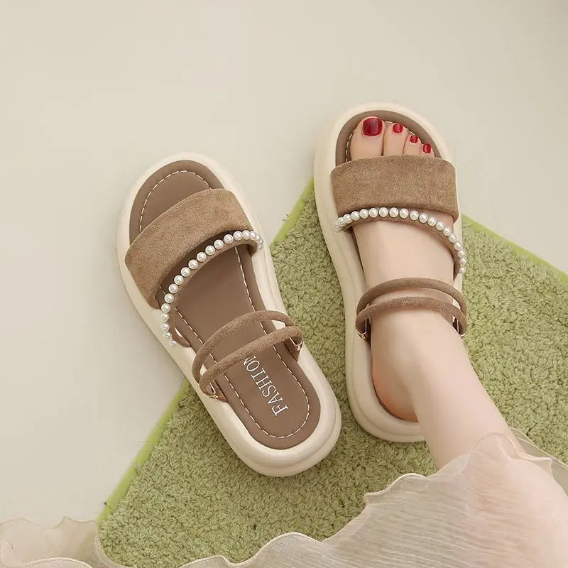 Xajzpa String Bead Shoes House Slippers Platform Slides Slipers Women House Slippers Platform Shoes String Bead Slides Slipers Wom