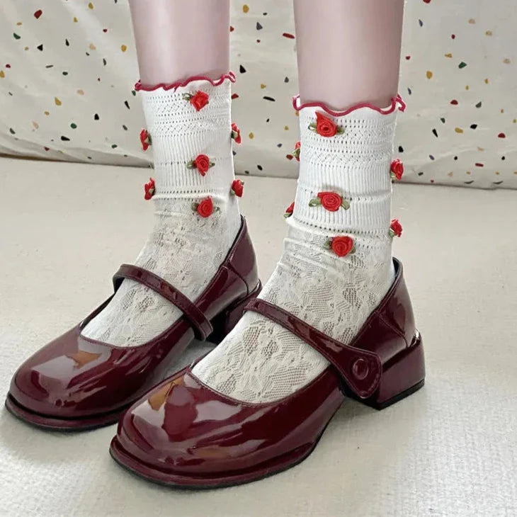 Xajzpa  Retro Red Mary Jane Shoes Women Thick Heels Ankle Buckle Lolita Shoes Woman Student French Square heel shallow mouth single shoe