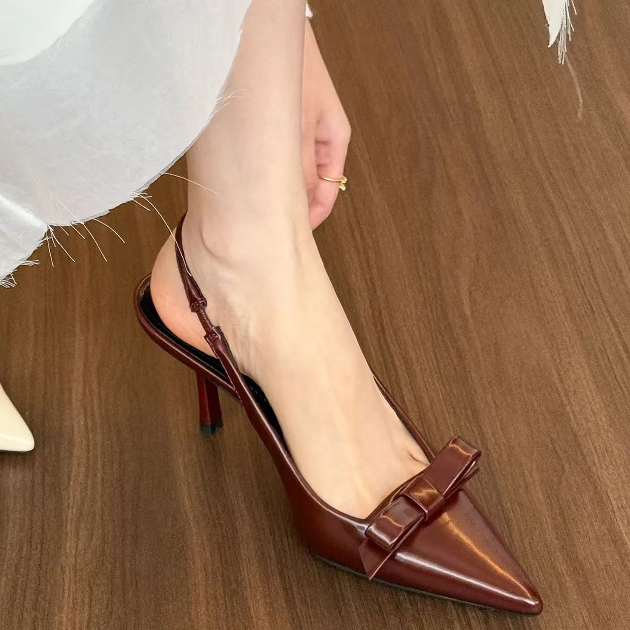 Xajzpa New Women's Bow Pointed High Heels Sandals Female Brand Designer Fashion Slide Sexy Suspender Shoes Elegant Mules Casual Shoes