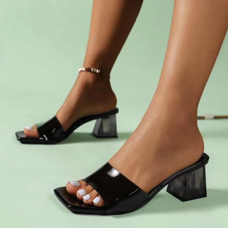 Xajzpa Crystal Clear Transparent Slippers Female Shoes Middle Heels Comfortable New Summer Women Shoes Woman Fashion Cool Mules Slides