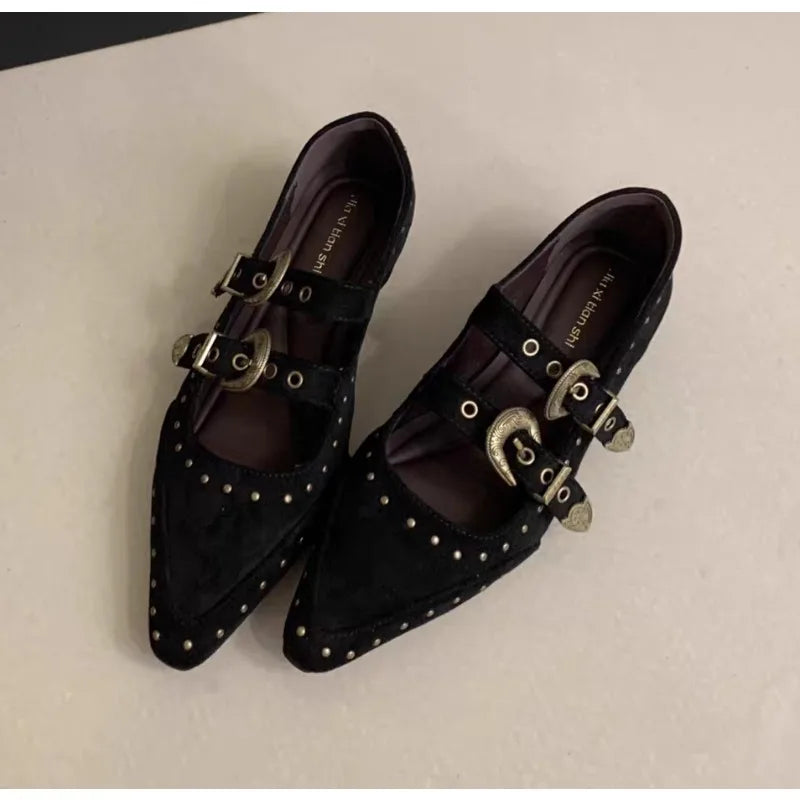 Xajzpa New Pointed Toe Women Mary Jane Shoes Fashion Shallow Buckle Shoes Ladies Casaul Dress Low Heel Leather Shoes Zapatos De Mujer