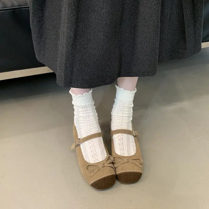 Xajzpa  Women's Shoes Platform Square Toe Casual Female Sneakers Genuine Leather Bow-Knot Flats Clogs Cross Moccasins New