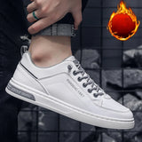 Xajzpa Little White Shoes for Men with Plush Warm Thick Soled Leather Shoes, Winter Casual Sports, Outdoor Walking, and Board Shoes