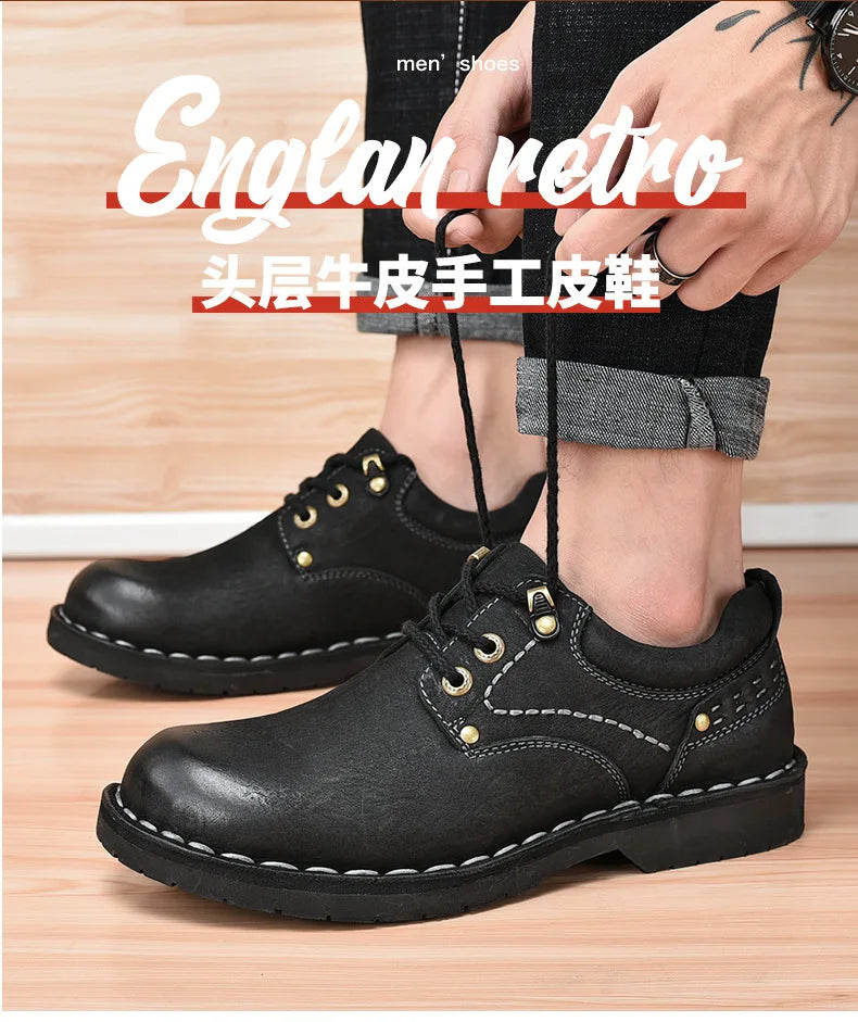 Xajzpa Men Genuine Leather Vintage Loafers Casual Shoes Mens Breathable Driving Flats Fashion Sewing Men Leisure Shoes Sneakers