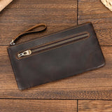 Xajzpa Men Women's Leather Purse Cellphone Pouch Iphone Bag Single Zipper Long Purse Slim Wallet for Coins Man Woman for Card Cash