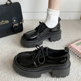Xajzpa  Chunky Platform Oxfords Shoes for Women spring Non Slip Lace Up Flats Woman Thick Bottom Patent Leather Gothic Shoes