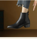 Xajzpa New Autumn/Winter Genuine Leather Women Shoes Pointed Toe Chunky Heel Boots for Women Fashion Short Boots Zapatos De Mujer
