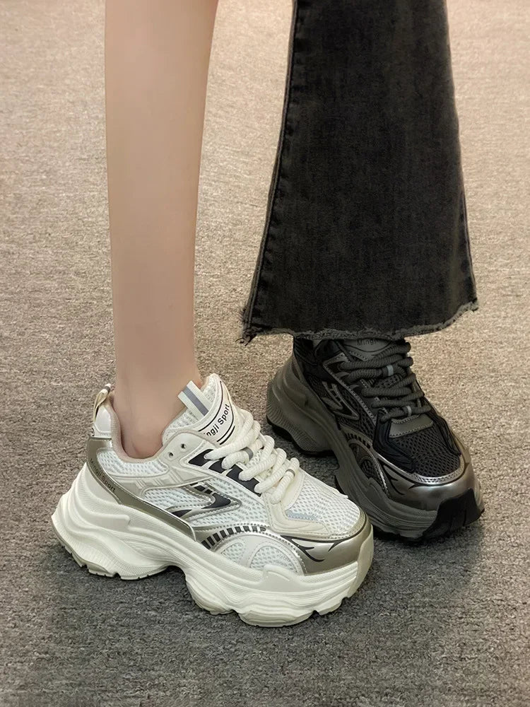 Xajzpa Women Platform Sneakers 2025 Autumn New Fashion Casual Lace Up Sports Shoes Woman Non Slip Walking Shoes Ladies Vulcanize Shoes