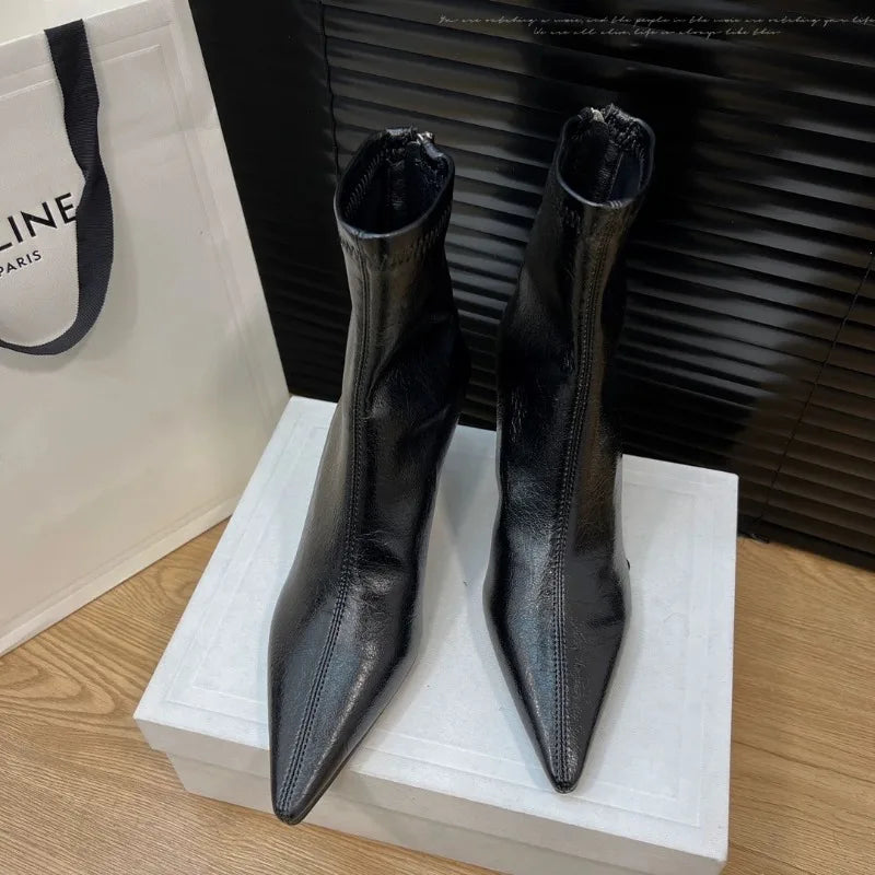 Xajzpa New Style Luxury Women's Fashion Pointed Toe Ankle Boots Women Wedding Party Shoes Winter Autumn Slim Short Ladies Boots