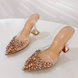Xajzpa Elegant Pointed Toe Clear High Heels Wedding Prom Shoes Fashion Crystal Diamond Rivet PVC Transparent Sandals Women Pumps