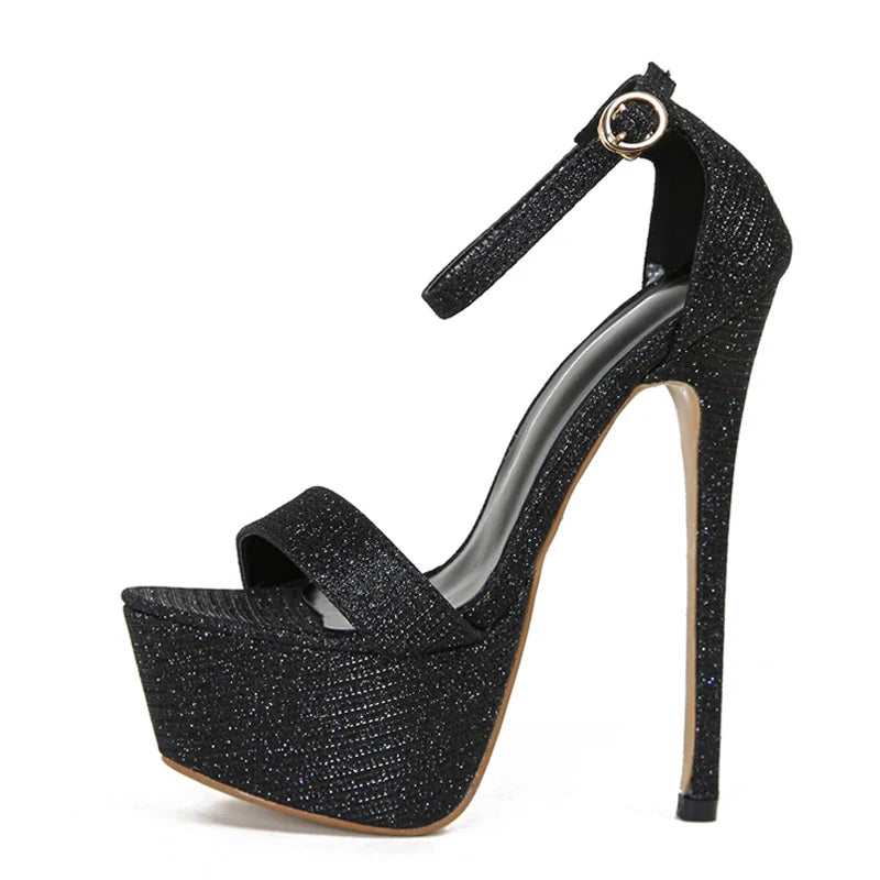 Xajzpa Model Catwalk Sequined Platform Sandals For Women Sexy Open Toe Party Nachtclub Stripper Heels Pole Dance Shoes Size 34-46