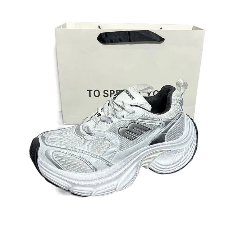 Xajzpa 2025 Summer New Women's Distressed Platform Sneakers Block Versatile Height Couple Shoes Casual Sports Shoes Running Shoes