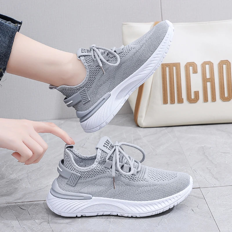 Xajzpa Autumn Women's Lace Up Flat Shoes Outdoor Fashion Black Lightweight Black Running Shoes Breathable Mesh Casual Sports Shoes