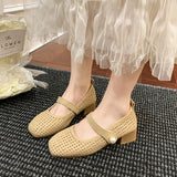 Xajzpa Spring/Summer New Style Fashionable Women's One Word Buckle Mary Janes Round Head Flat Women's Mesh Ballet Shoes Zapatos Mujer