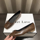 Xajzpa Bowtie Flat Shoes Women Ballerinas Square Toe Slip on Ballet Flats Lazy Loafers Moccasins Ladies Casual Comfort Shoes