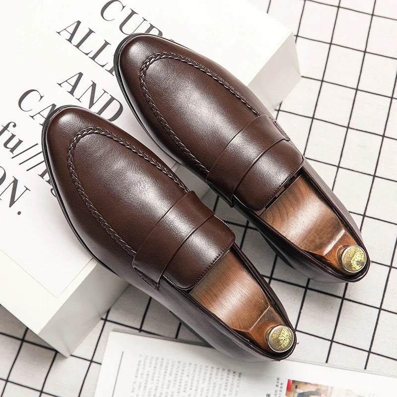 Xajzpa  Men's Pencil loafers Leather Elegant Wedding Party Casual Fashion Dress Shoes Brown Black Men's Shoes