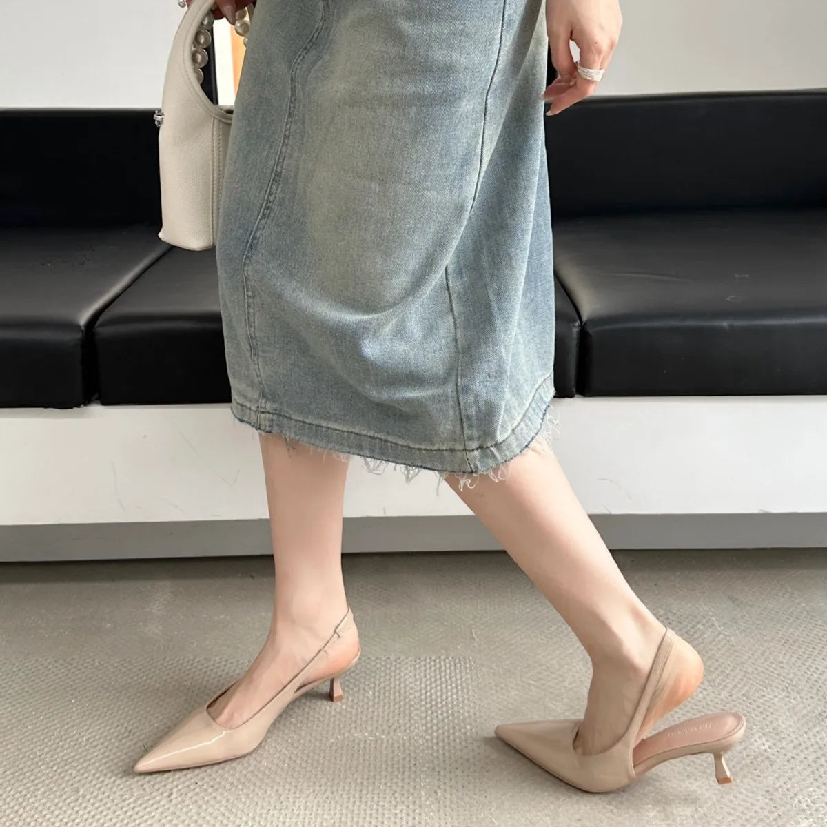Xajzpa Leather Sandals Women Open Shoes Heel Shallow Mouth Suit Female Beige Comfort Closed Pointed Girls Clear Low Spring Fashion