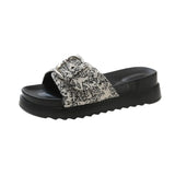 Xajzpa Low Leopard Shoes Slippers Women Summer Big Size Platform Slides Pantofle 2025 PU Fabric Buckle Strap Rome Rubber Hoof Heels
