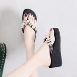 Xajzpa On A Wedge Slippers Casual String Bead Beach Shoes Platform Rubber Flip Flops Slides Slipers Women Heeled Mules Luxury Sabot Haw