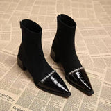 Xajzpa Pointed Toe Women Snow Ankle Boots High Heels Sexy Shoes Chunky Designer Chelsea Boots Winter New Trend Goth Botas De Mujer