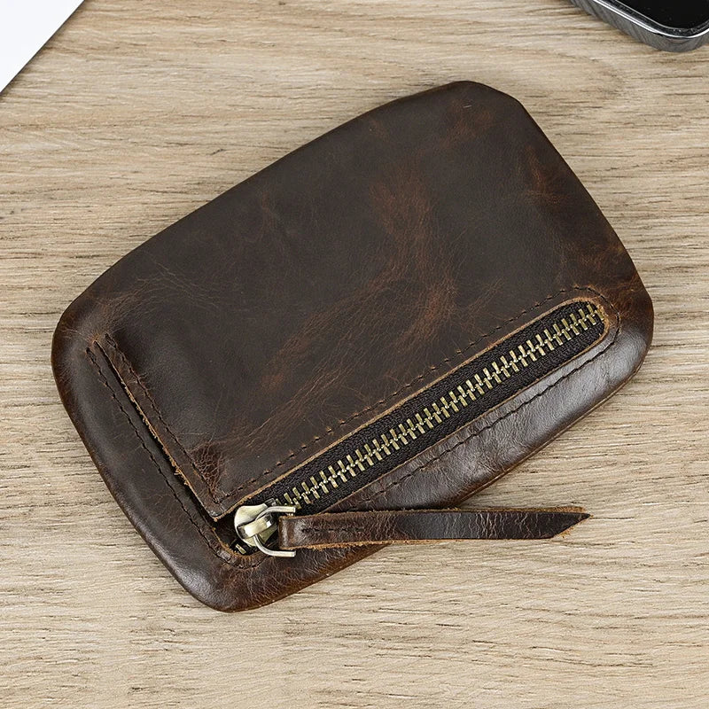 Xajzpa Men Women Genuine Leather Zipper Coin Wallet Cow Leather Mini Short Purse Card Holder Change Purse For Male Female Coins Wallets