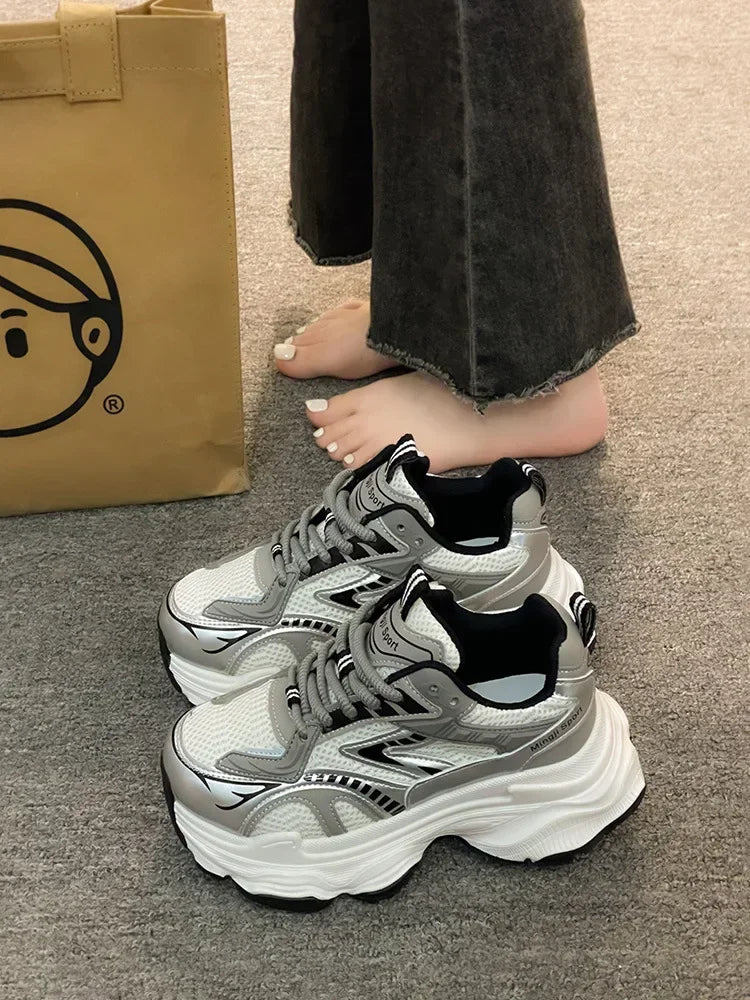 Xajzpa Women Platform Sneakers 2025 Autumn New Fashion Casual Lace Up Sports Shoes Woman Non Slip Walking Shoes Ladies Vulcanize Shoes