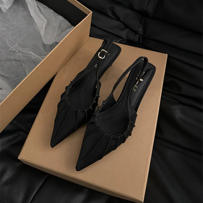 Xajzpa Brand New Women Sandal Shoes Fashion Point Toe Ladies Elegant Slingback Sandals Med Heel Dress Pumps Shoes Mujer