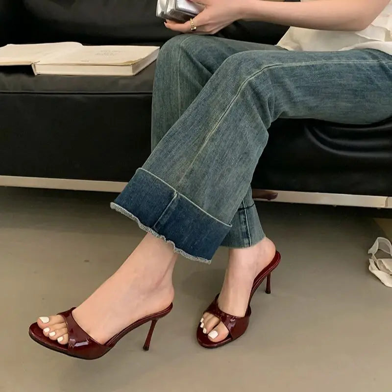 Xajzpa Brand Women Slippers High Heels Sandals Sexy Pointed Open Toe Party Wedding Summer Shoes Woman Soft Outdoor Slides