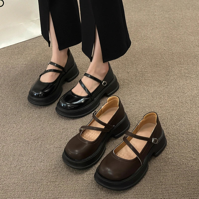 Xajzpa Slippers Women Summer Platform Shoes Pantofle Beige Heeled Sandals Soft Black Mary Janes Round Toe Retro Shoes Woman's Slip