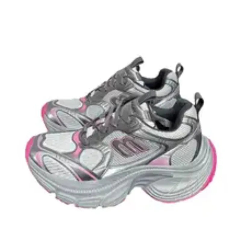 Xajzpa 2025 Summer New Women's Distressed Platform Sneakers Block Versatile Height Couple Shoes Casual Sports Shoes Running Shoes