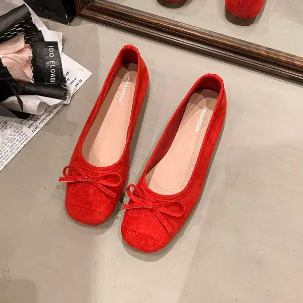 Xajzpa Shoes Fashion Women's Shallow Mouth Square Toe Soft Bow-Knot Female Footwear All-Match Moccasins Modis New Summer