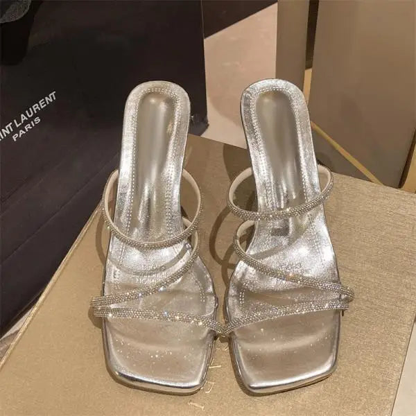 Xajzpa Slippers Casual Rubber Flip Flops Summer Women's Shoes Heeled Mules Glitter Slides Pantofle Square heel Luxury Hawaiian High Jel