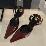 Xajzpa Spring Designer Narrow Band Women Pumps Sexy Ankle Buckle Strap Pointed Toe Thin Low Heels Dress Slingbacks Mule Shoes