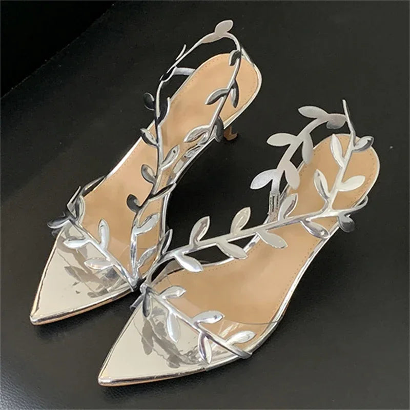 xajzpa Street Style Fashion PVC Transparent Pointed Toe Women Sandals Street Prom Thin Heels Shoes Summer Zapatos De Mujer