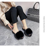 Xajzpa New Woman Slippers Winter Simple Word Fur Flats Soft Home Women Slippers Faux Fur Warm Bedroom Leisure Female Shoes