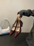 Xajzpa Retro Style Thick Heel Spring and Autumn Women Mary Jane Shoes Fashion Shallow Pointed Toe Ladies Comfort Office Pumps Footwear