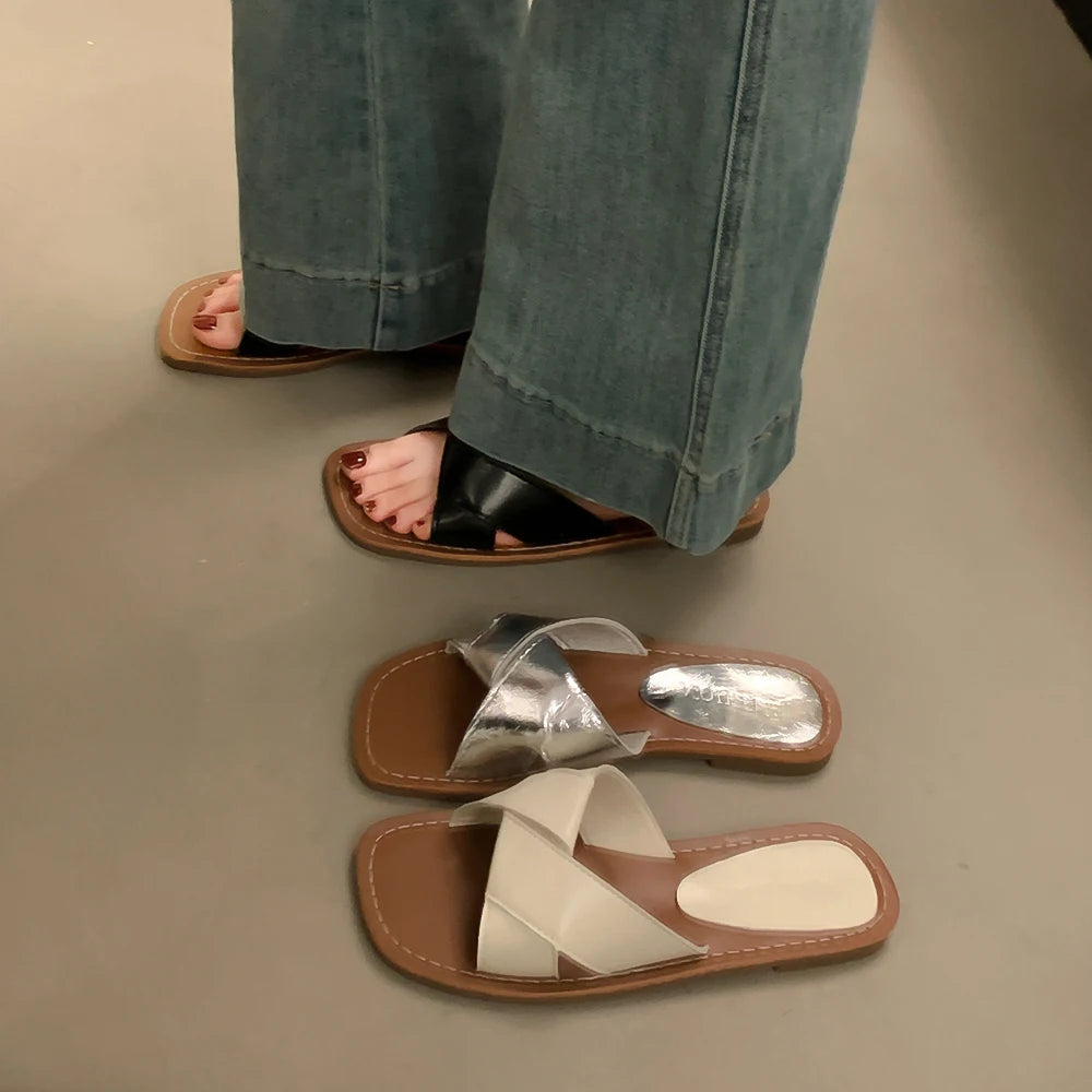 Xajzpa Shoes Slippers Flat Summer Clogs Woman Luxury Slides Beach Rubber Designer Soft Silver Casual Leisure Women's Shoes Silver Rubbe