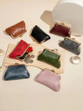 Xajzpa Cute Clip Lock Women's Coin Purse Retro Solid Color Bifold Kiss Lock Small Wallet Simple PU Leather Lipstick Portable Pocket Bag