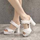 Xajzpa Shoes Square heel Slippers Casual Slides Platform Women Heels Block Luxury High Fashion Super Shoes Woman 2025 Slippers Heels Lu