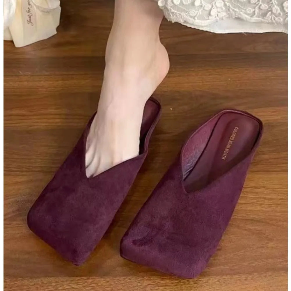 Xajzpa Women Suede Flats Mules Shoes Square Toe Slingback Slippers Casual Sandals 2026 Trend Summer Dress Flip Flops Cozy Mujer Slides