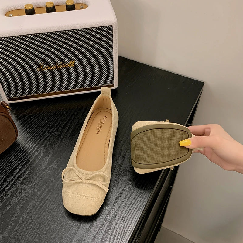 Xajzpa New Fashion Women's Flat Shoes Silver Bow Soft Bottom Non-slip Ballet Shoes High-end Luxury Elegant Lady Shoes Zapatos Mujer