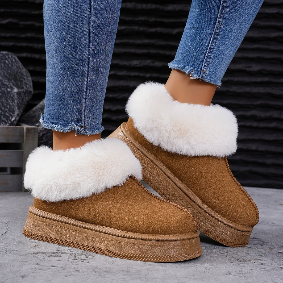 Xajzpa Fashion Winter Brown Short Boots New Platform Shoes Push Size Ankle Boots for Women Waterproof and Warm Snow Boots