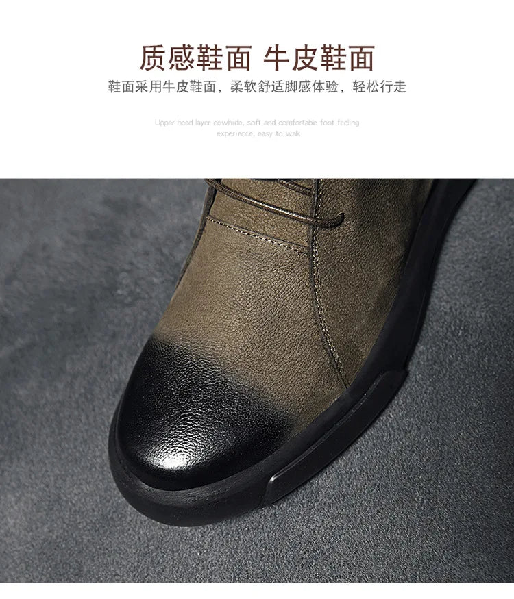 Xajzpa Men's Chelsea Cotton Boots Winter Men's Genuine Leather Shoes High Top Men Plush Sapato Social Masculino Zapatos Para Hombres