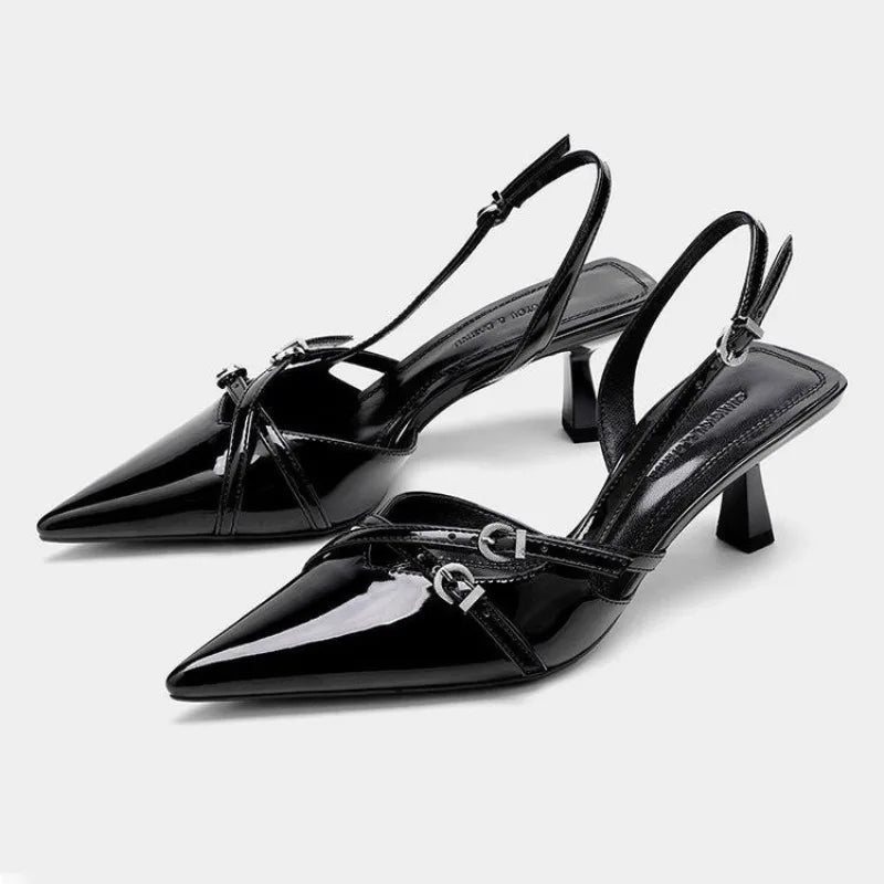 Xajzpa Spring summer pointed hollow thin heel fashionable shallow women's shoes with elegant temperament buckle decoration high heels