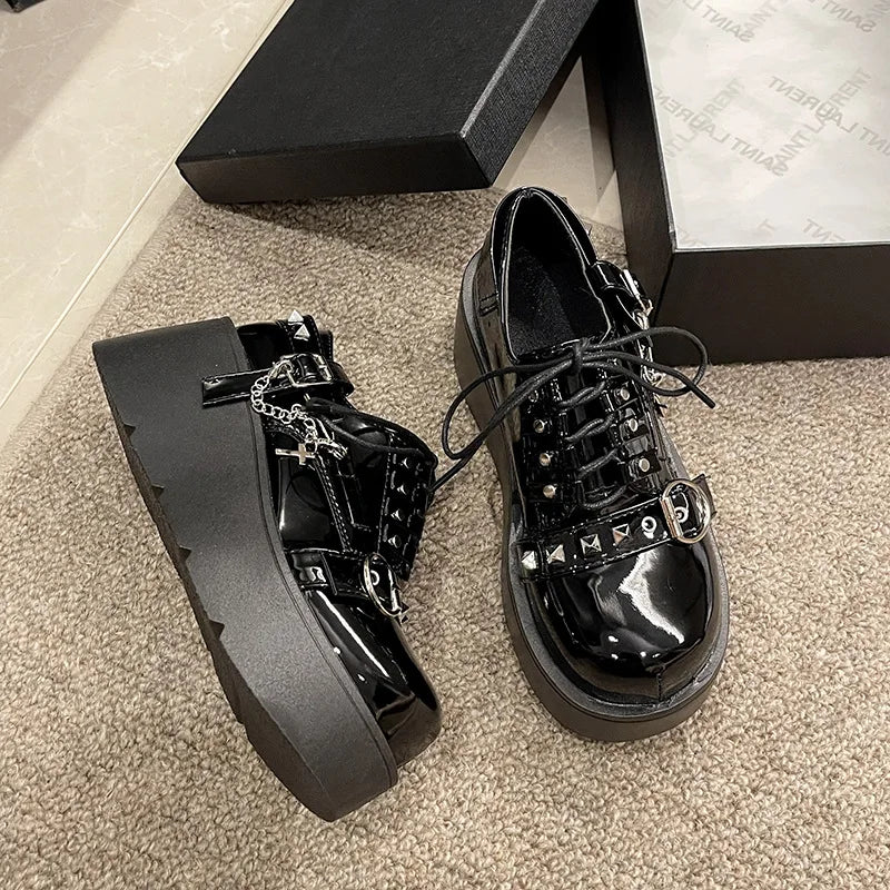 Xajzpa Punk Gothic Lolita Shoes Women AutumnThick Sole Brand Platform Mary Jane Shoes Wedge High Heels Party Cosplay Designer