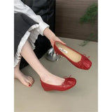 Xajzpa Butterfly-Knot Female Shoes Shallow Increased Internal Slippers Women Summer Silver Flat Rubber Hoof Heels Butterfly-knot P