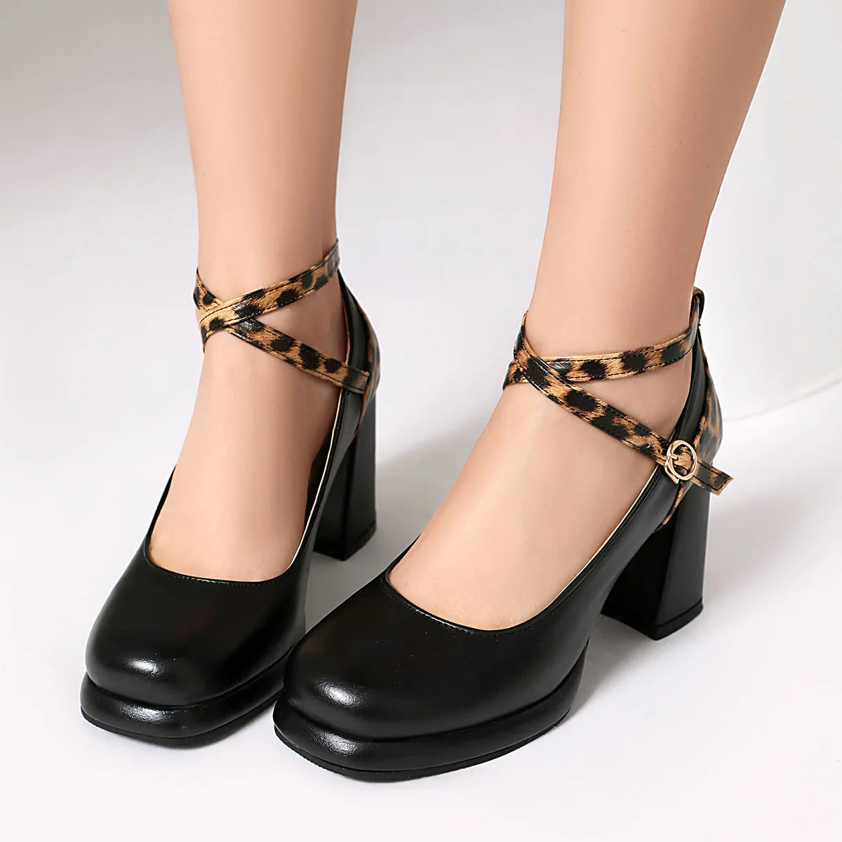 Xajzpa Round Toe Beige High Heels Women Shoes 2025 Spring Pumps Sandals Ladies Sweet 12cm Straps African Branded Brief Leopard Casual C