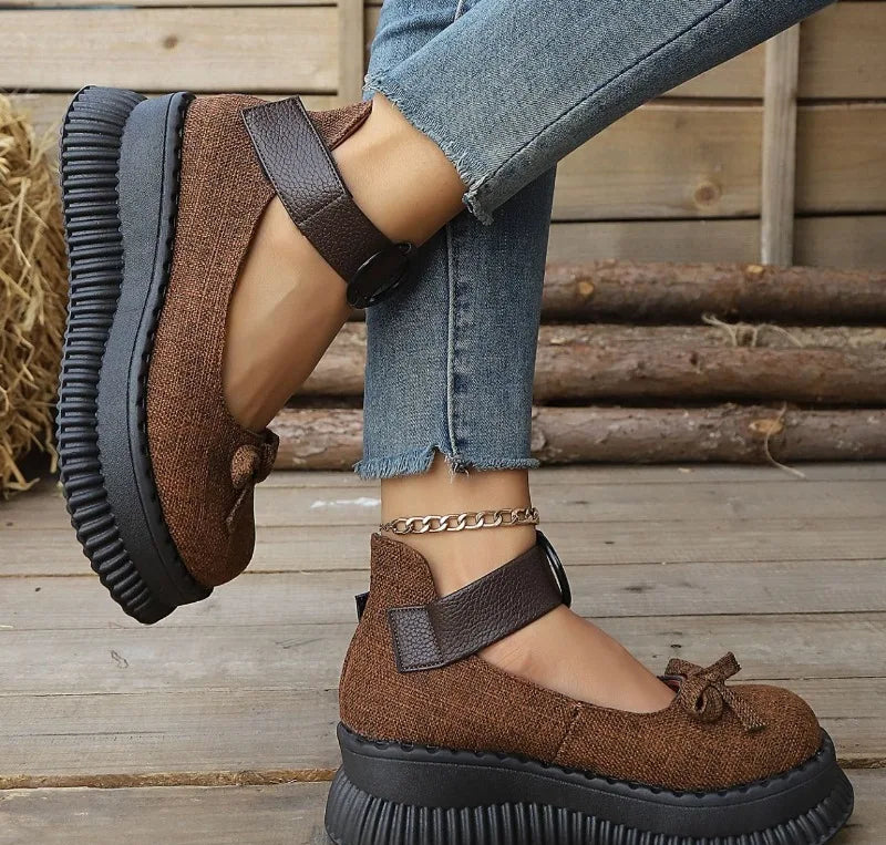 Xajzpa Thick soled shallow mouth single shoe summer new butterfly bow round toe simple comfortable daily casual women's shoes