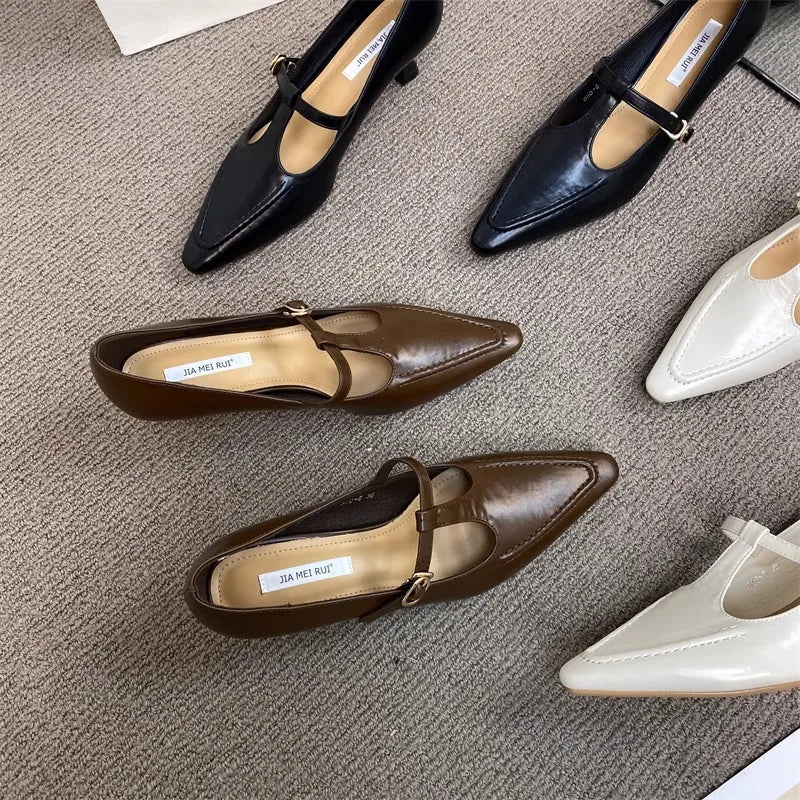 Xajzpa Summer Shoes Ladies Shallow Mouth Pointed Toe Autumn Soft 2025 Grandma New Fall Comfortable High Pumps Thin Heels Women Shoes Au