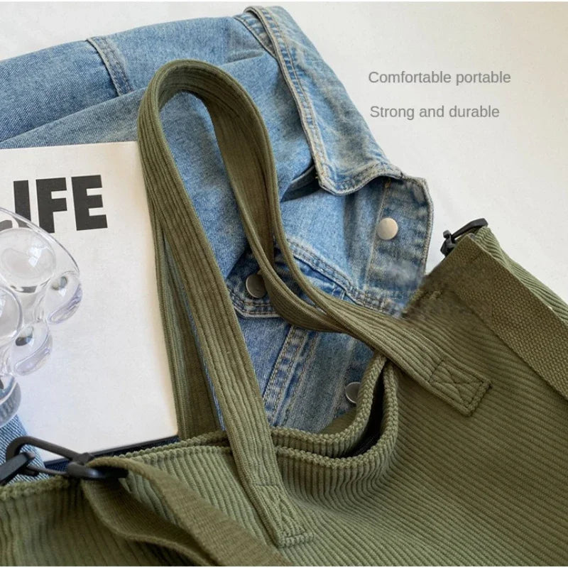 Xajzpa Fashion Versatile Shoulder Bag College Wind Commuting Corduroy Square BagUnisex Large Capacity Leisure Portable Crossbody Bag